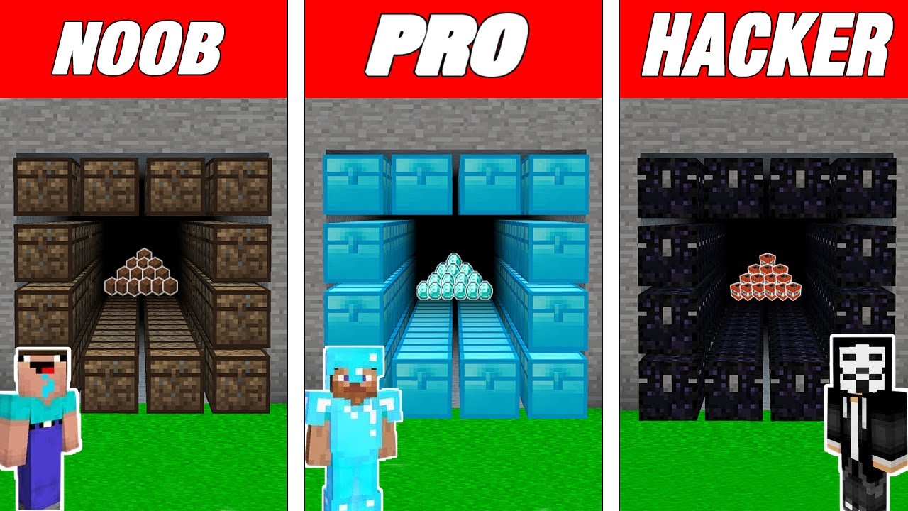 Minecraft NOOB Vs PRO Vs HACKER SECRET CHEST TUNNEL In Minecraft