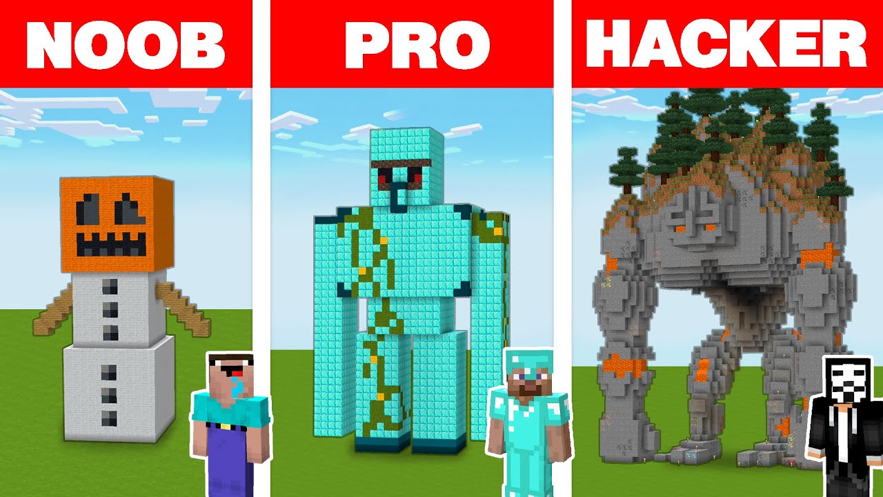 Minecraft Noob Vs Pro Vs Hacker Golem Statue House Build Challenge In