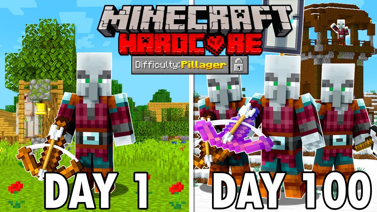 I Survived 100 Days As A PILLAGER In Hardcore Minecraft Minecraft