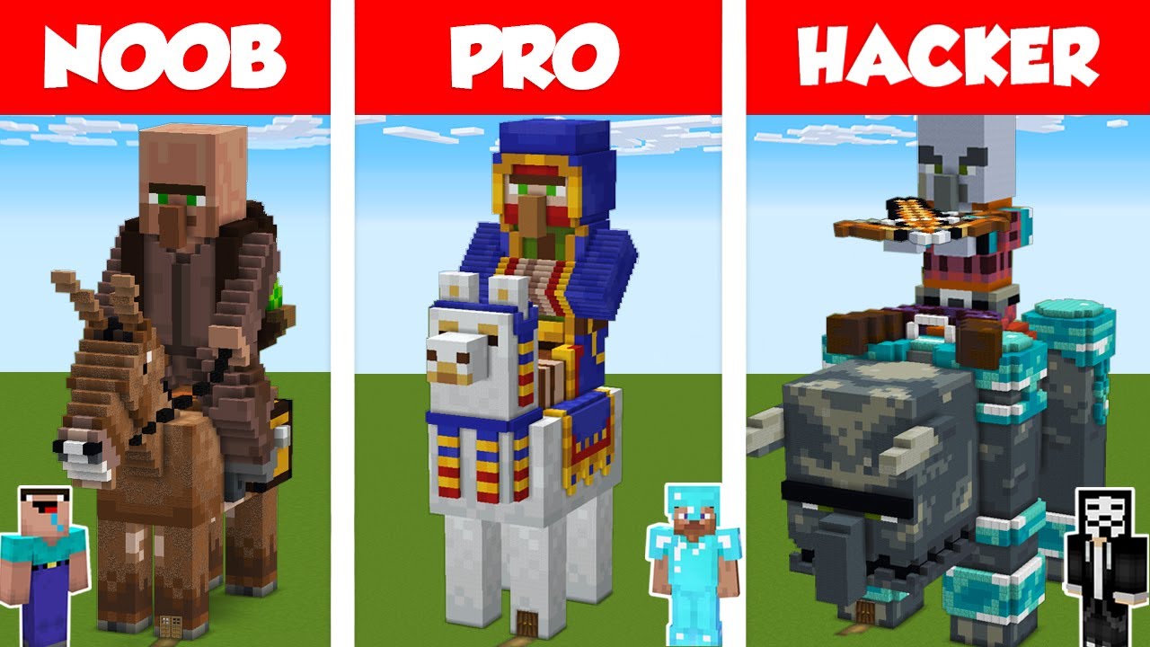 Minecraft Noob Vs Pro Vs Hacker Villager Statue House Build Challenge