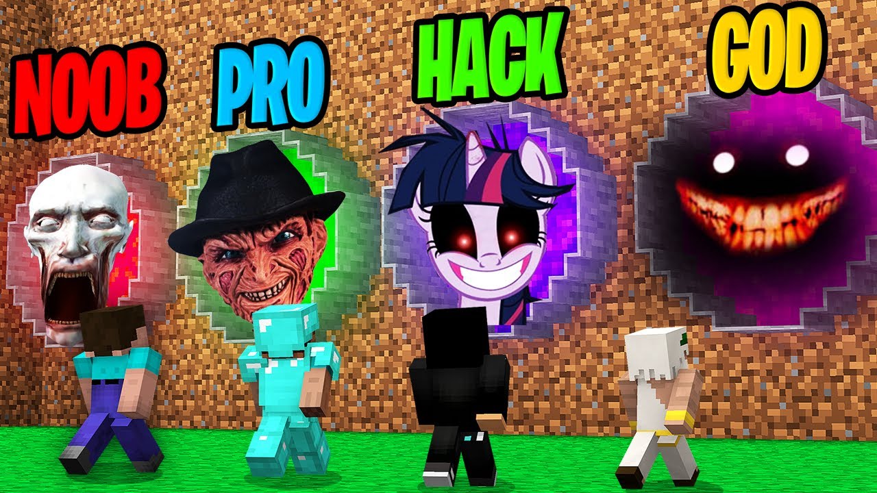 Minecraft Battle NOOB Vs PRO Vs HACKER Vs GOD SCARY TUNNEL CHALLENGE