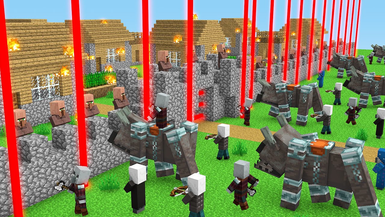 VILLAGERS PROTECT THE VILLAGE Villager Vs Pillager Minecraft Battle