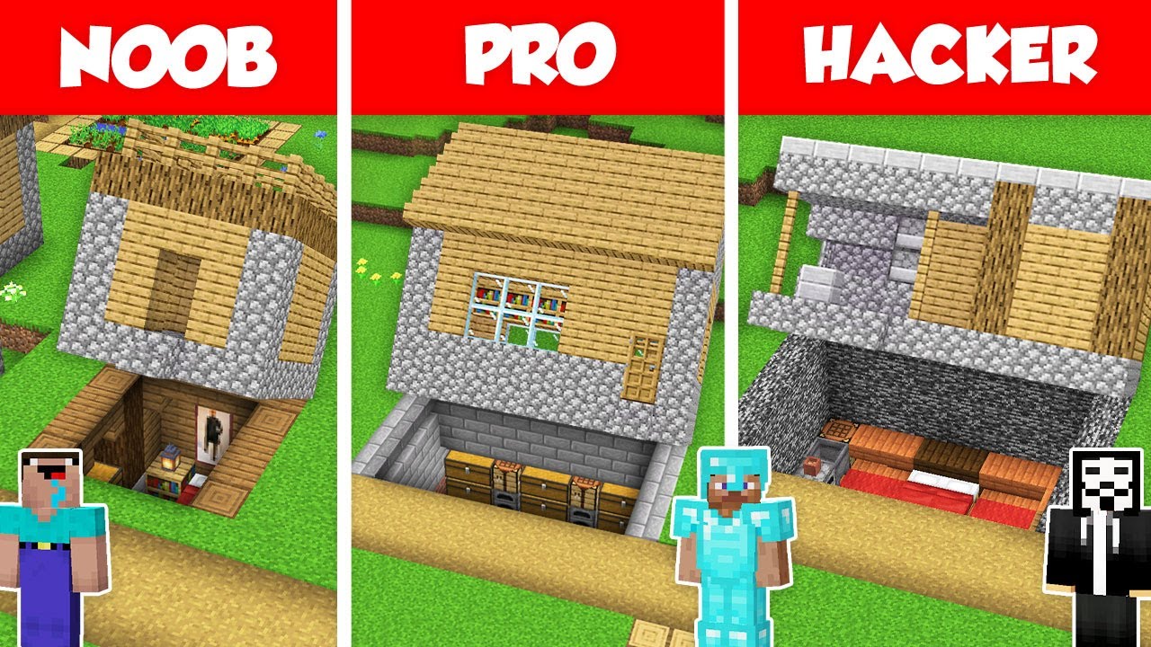 Under Villager House Secret Base Build Challenge Noob Vs Pro Vs