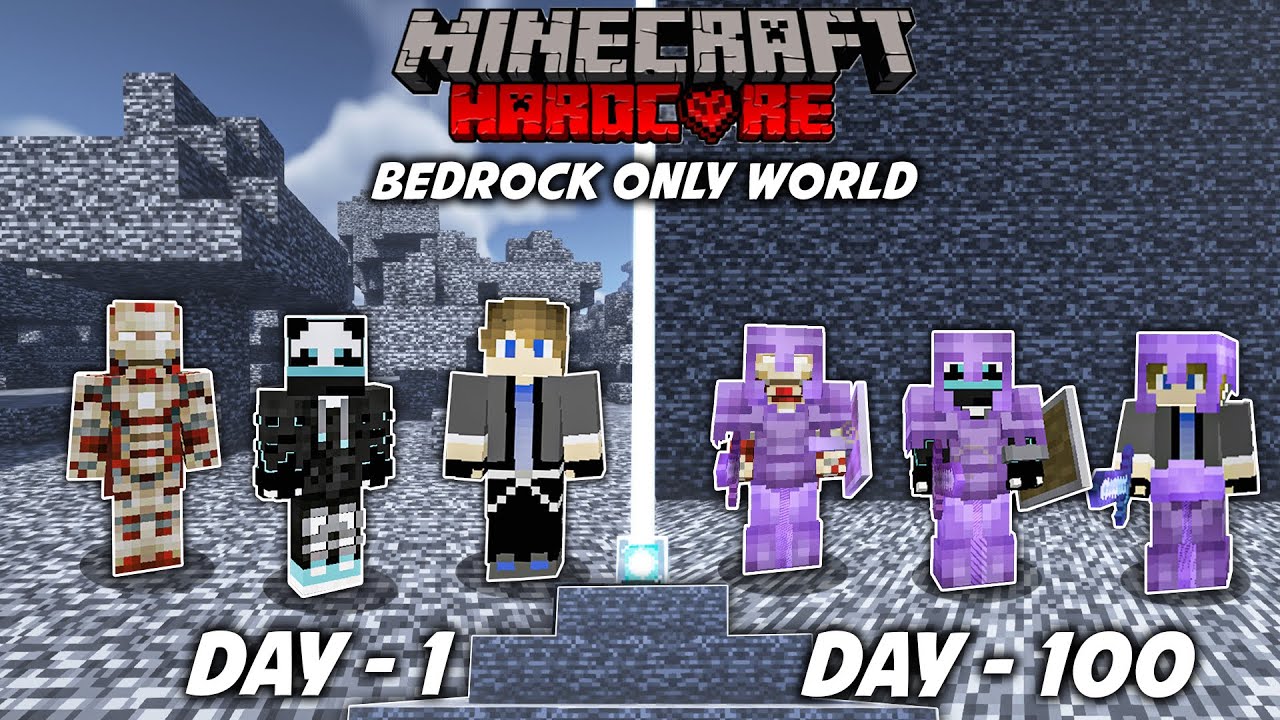 We Survived 100 Days In BEDROCK Only World In Minecraft Hardcore