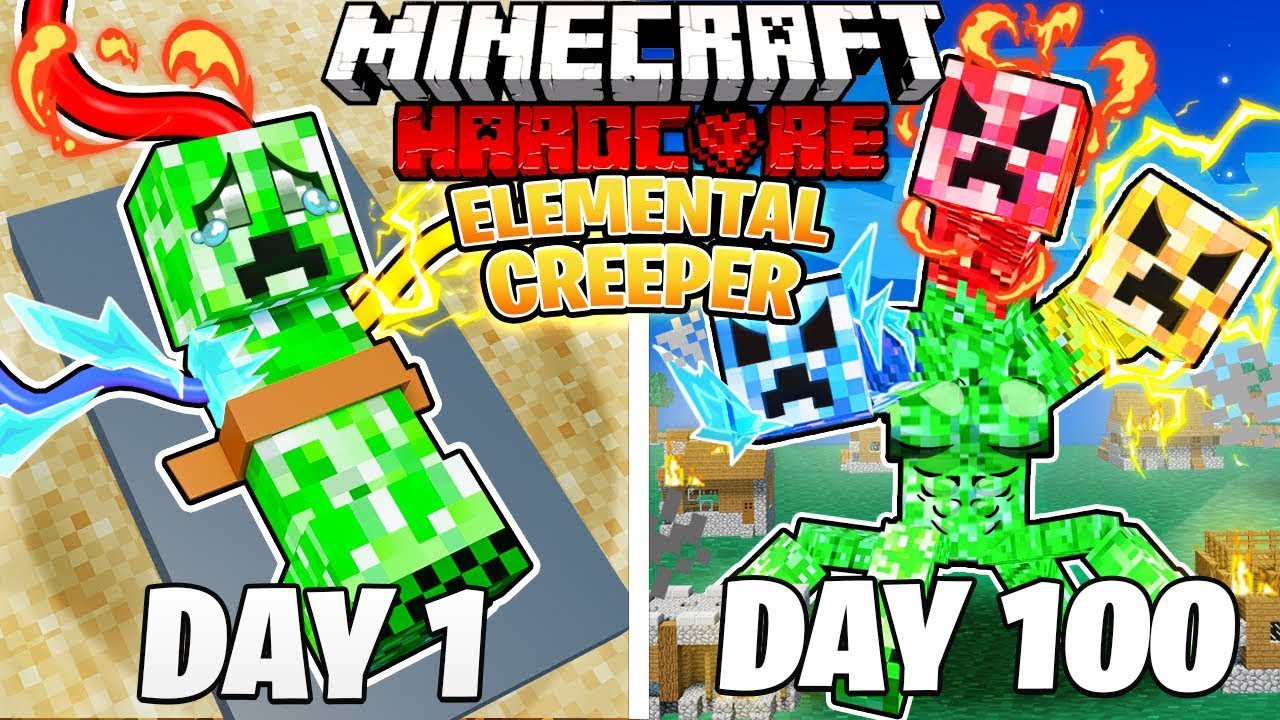 I Survived Days As An Elemental Creeper In Hardcore Minecraft