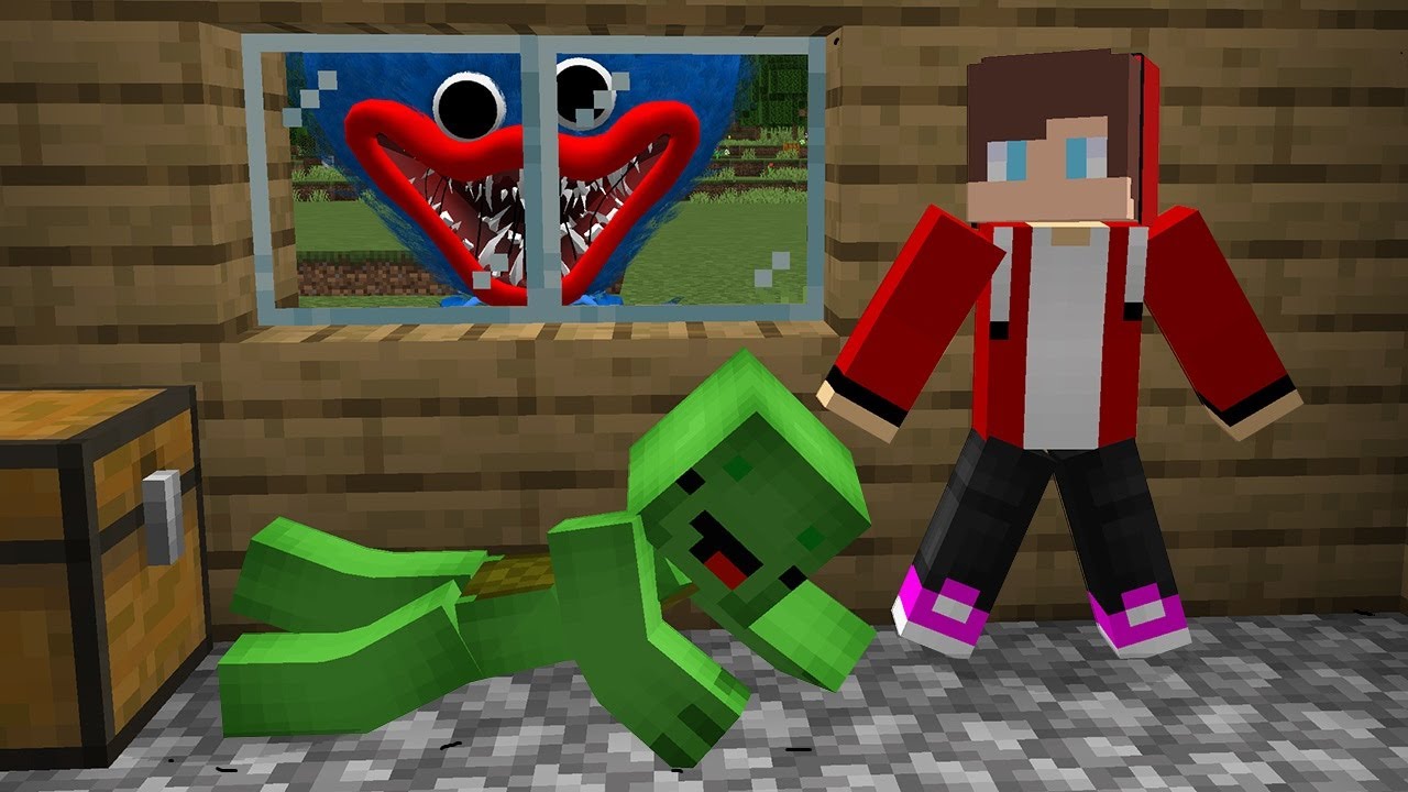 Mikey Jj Escape From Giant Huggy Wuggy In Minecraft Maizen Parody