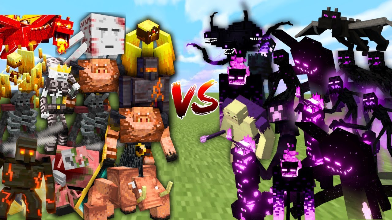 Nether Bosses Vs End Bosses In Minecraft Mob Battle Minecraft Videos