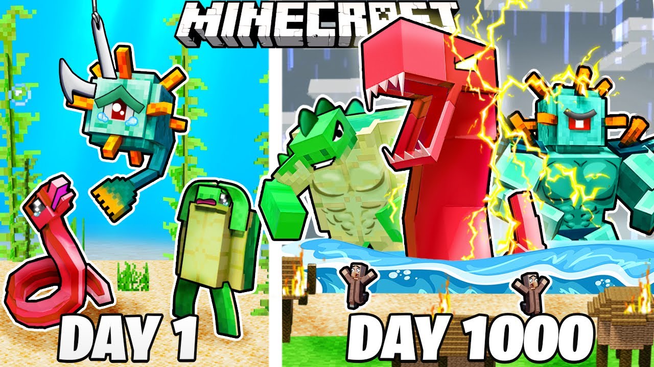 I Survived 1000 Days As SEA MONSTERS In HARDCORE Minecraft Minecraft