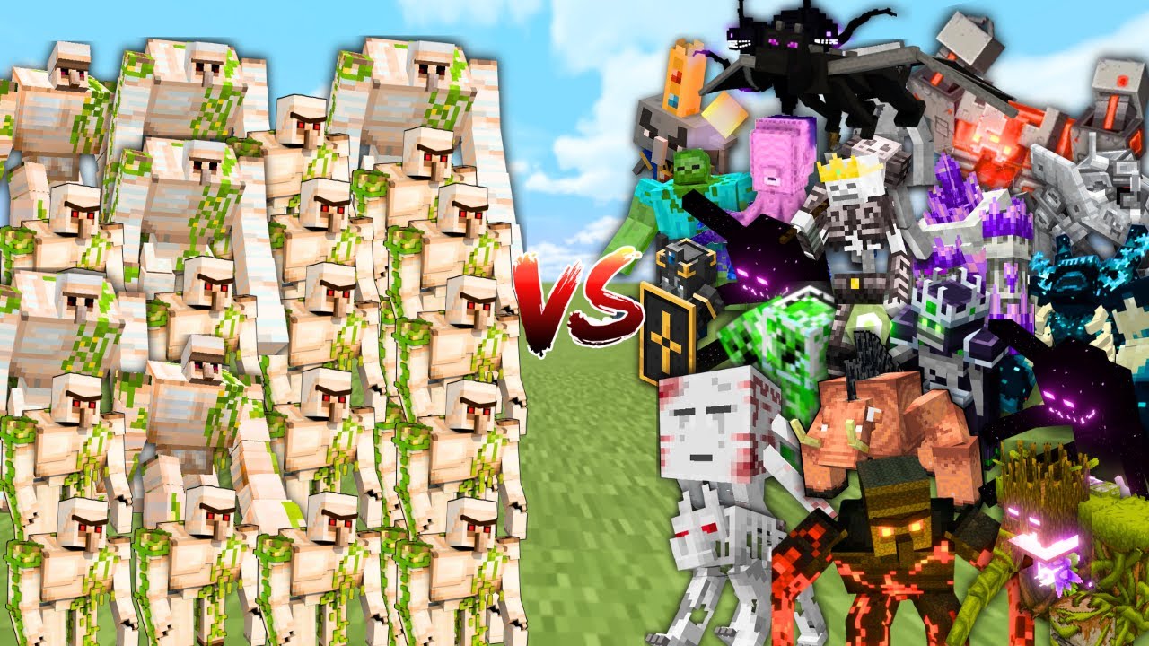 Iron Golems Vs Op Bosses In Minecraft Mob Battle Minecraft Videos