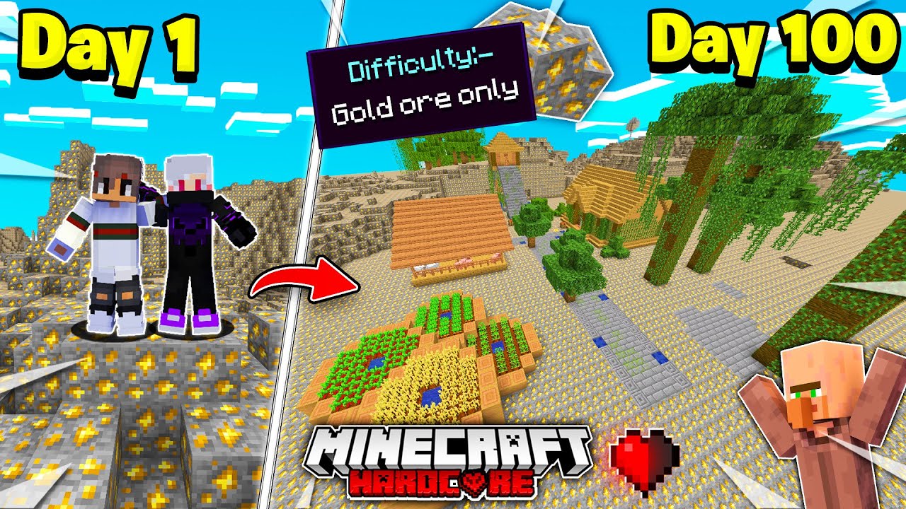 We Survive 100 Days In Gold Ore Only World In Minecraft Hardcore