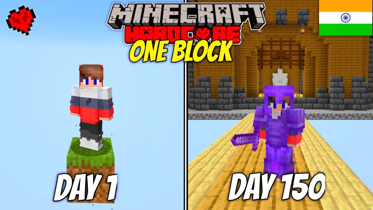 I Survived 150 Days On ONE BLOCK In Minecraft Hardcore HINDI