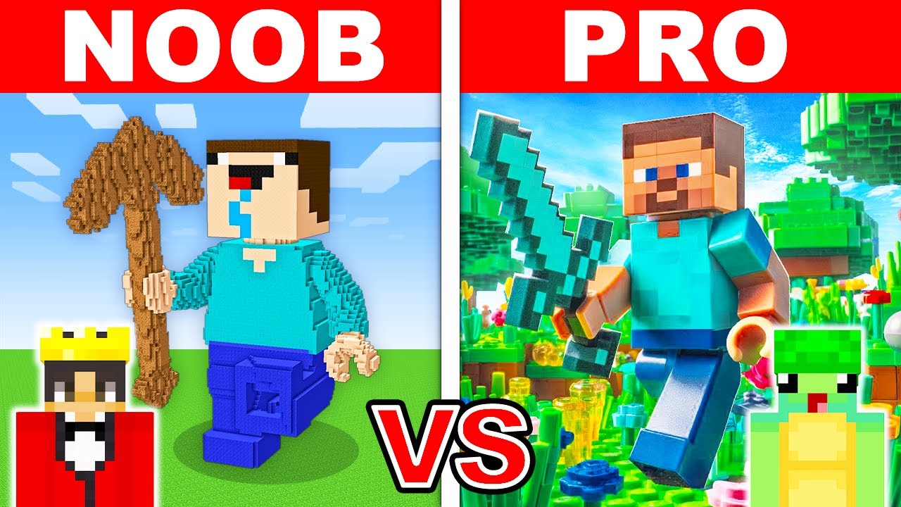 NOOB Vs PRO LEGO STATUE HOUSE Build Challenge In Minecraft Minecraft