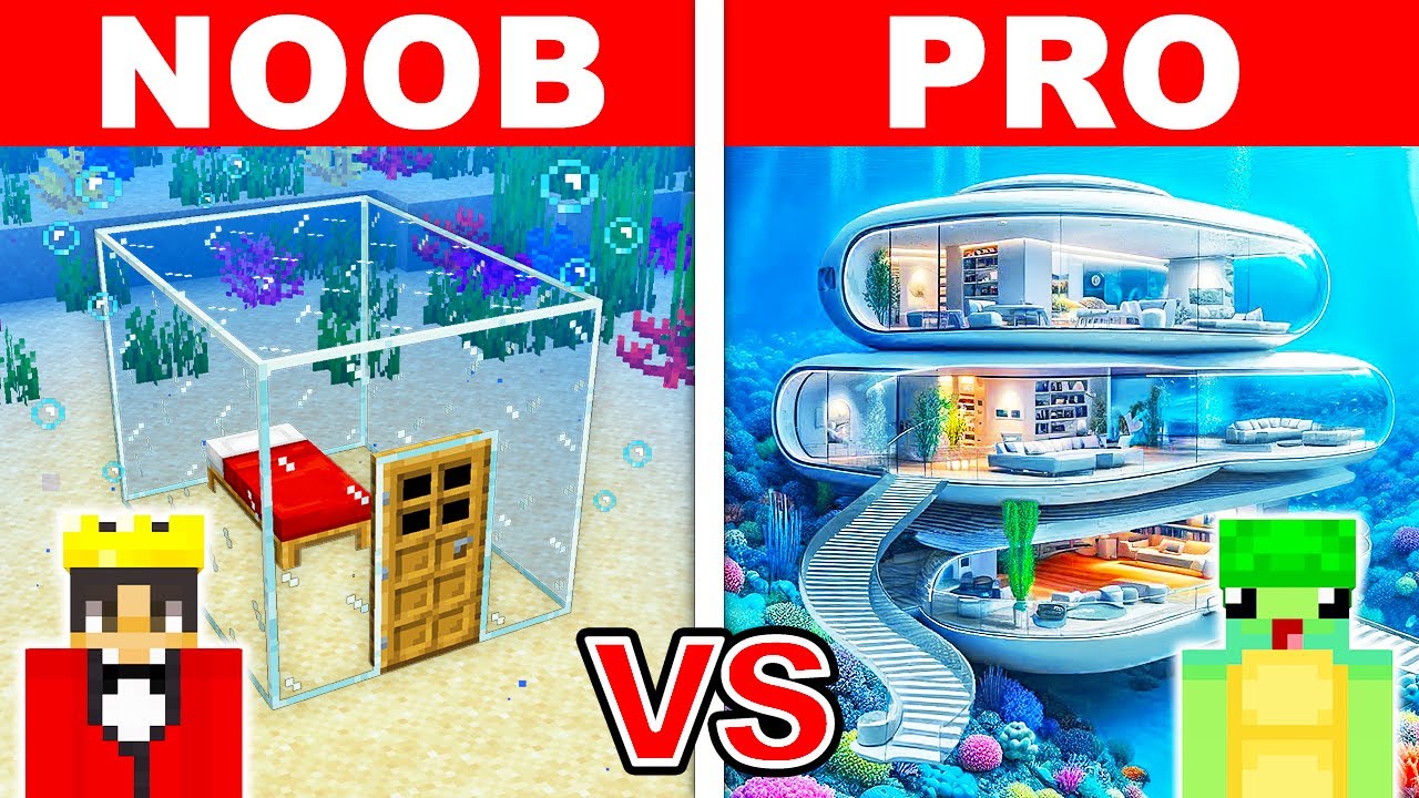 NOOB Vs PRO SECRET UNDERWATER HOUSE Build Challenge In Minecraft