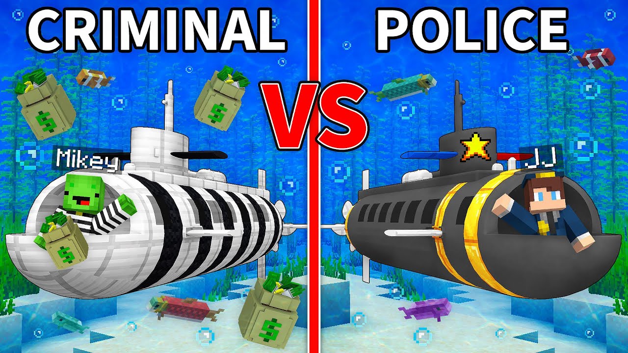 JJ S POLICE Submarine Vs Mikey S CRIMINAL Submarine Build Battle In