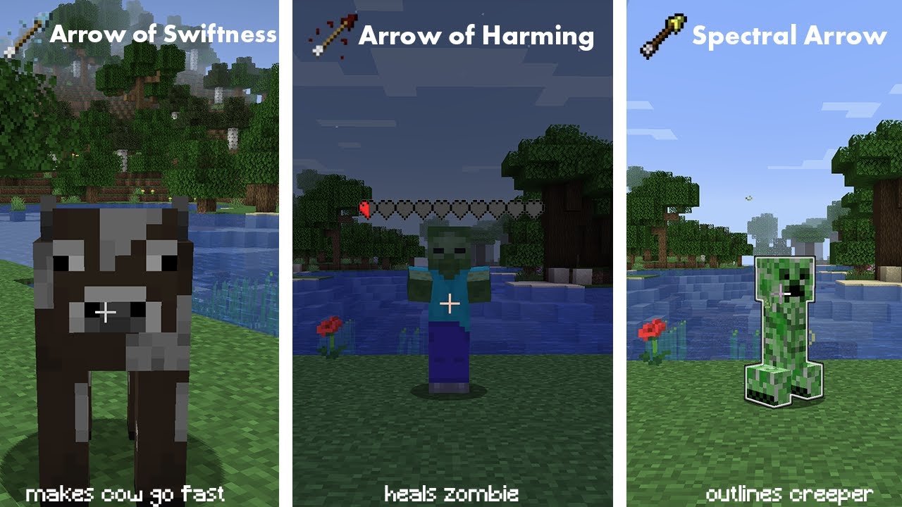 All Minecraft Tipped Arrows And Their Effects - Minecraft videos