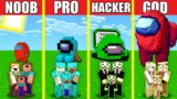Minecraft Battle: AMONG US HOUSE BUILD CHALLENGE – NOOB vs PRO vs HACKER vs GOD / Animation