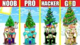 Minecraft Battle: CHRISTMAS TREE BUILD CHALLENGE – NOOB vs PRO vs HACKER vs GOD / Animation HOUSE