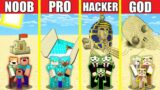 Minecraft Battle: SAND HOUSE BUILD CHALLENGE – NOOB vs PRO vs HACKER vs GOD / Animation PYRAMIDE