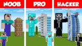 Minecraft NOOB vs PRO vs HACKER: MODERN SKYSCRAPER HOTEL – HOUSE BUILD CHALLENGE in Minecraft