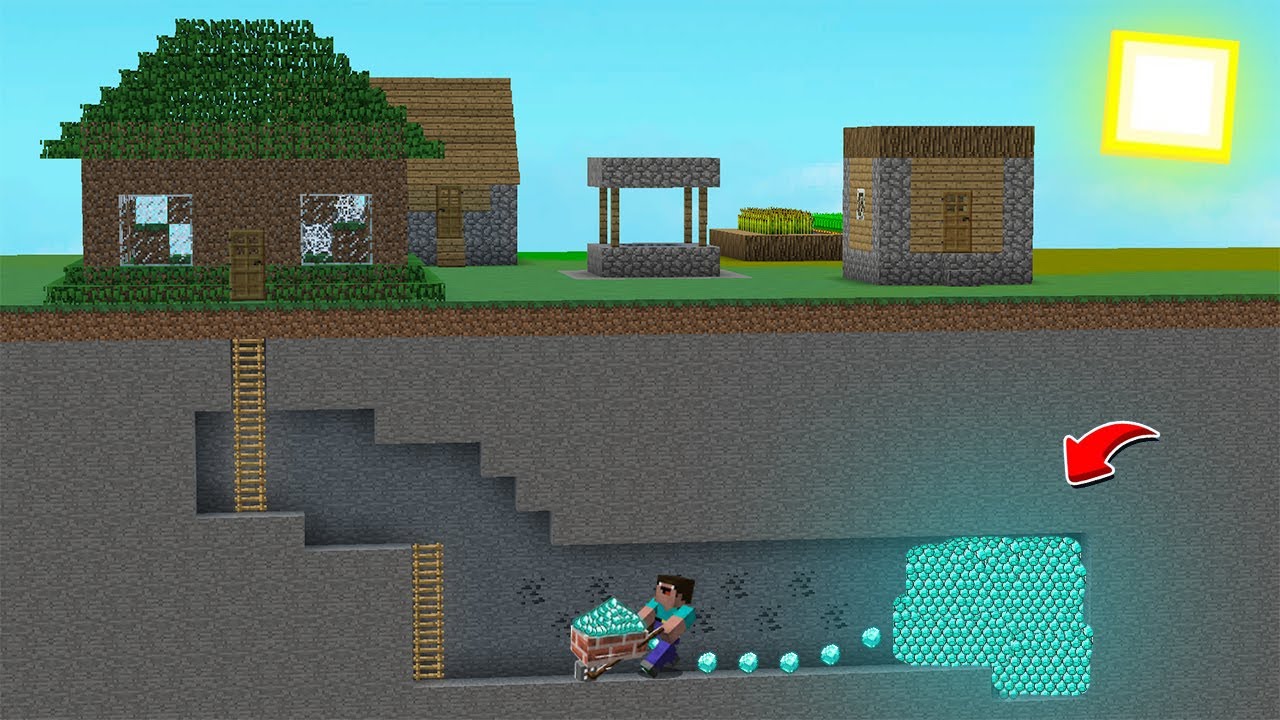 NOOB FOUND SECRET TREASURE TUNNEL UNDER VILLAGE! Minecraft Animation ...