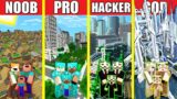 Minecraft Battle: CITY BUILD CHALLENGE – NOOB vs PRO vs HACKER vs GOD / Animation MODERN HOUSE