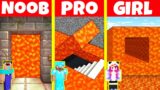 Minecraft Battle: NOOB vs PRO vs GIRL: LAVA ENTRANCE BUILD CHALLENGE / Animation