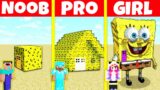 Minecraft Battle: NOOB vs PRO vs GIRL: SPONGE HOUSE BUILD CHALLENGE / Animation