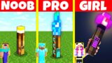 Minecraft Battle: NOOB vs PRO vs GIRL: TORCH HOUSE BUILD CHALLENGE / Animatio