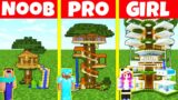 Minecraft Battle: NOOB vs PRO vs GIRL: TREE HOUSE BUILD CHALLENGE / Animation