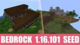 Minecraft Bedrock 1.16.101 Seed: Woodland mansion right at spawn + village with blacksmith nearby