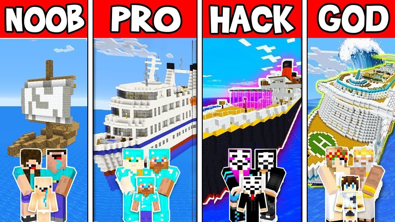 Minecraft: FAMILY BATTLE BOAT CHALLENGE - NOOB vs PRO vs HACKER vs GOD ...