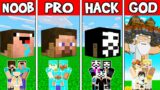Minecraft: FAMILY HEAD BLOCK HOUSE BUILD CHALLENGE – NOOB vs PRO vs HACKER vs GOD in Minecraft