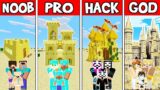 Minecraft: FAMILY SAND HOUSE BUILD CHALLENGE – NOOB vs PRO vs HACKER vs GOD in Minecraft
