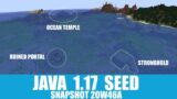 Minecraft Java 1.17 Seed: Exposed stronghold, 3 villages, 3 ocean temples, and 2 ruined portals