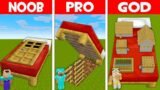 Minecraft NOOB vs PRO vs GOD: SECRET BED HOUSE BUILD CHALLENGE! (Animation)