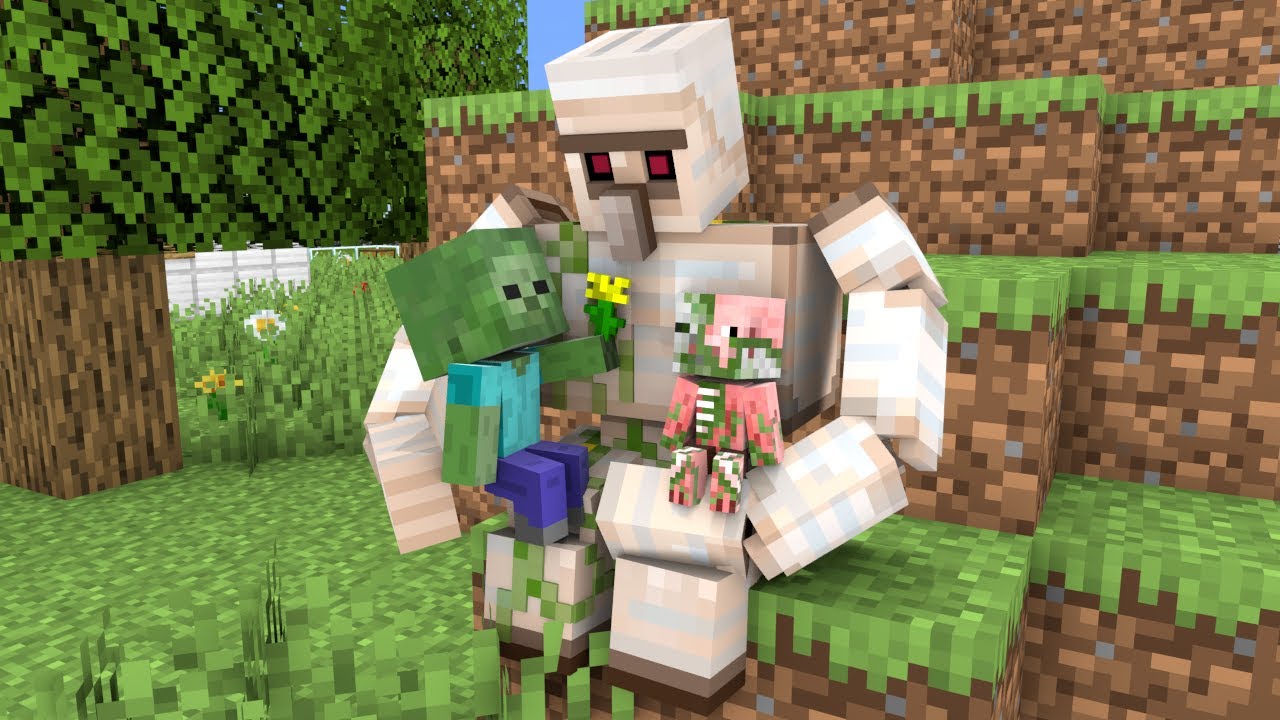 Monster School Iron Golem and 2 Baby Zombie Sad Story Minecraft