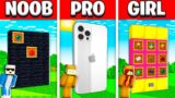 NOOB vs PRO vs GIRL FRIEND WORKING IPHONE HOUSE in Minecraft Build Battle! (Building Challenge)