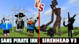 Sans, Pirate & Ink Sans vs. SirenHead V3 (Bendy The Demon18) | Minecraft (Battle go brrr!)