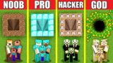 Minecraft Battle: TUNNEL HOUSE BUILD CHALLENGE – NOOB vs PRO vs HACKER vs GOD / Animation ENTRANCE