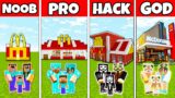 Minecraft Battle: MCDONALDS FAST FOOD BUILD CHALLENGE – NOOB vs PRO vs HACKER vs GOD Animation