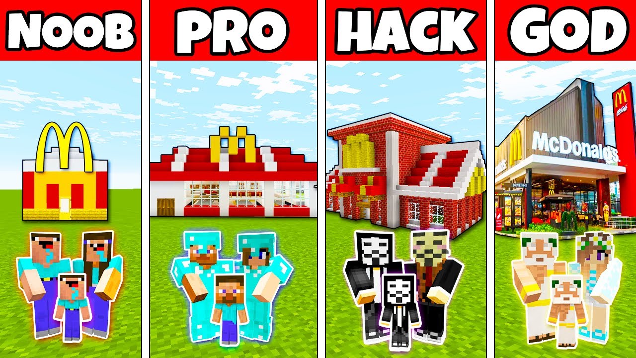 Minecraft Battle: MCDONALDS FAST FOOD BUILD CHALLENGE - NOOB vs PRO vs ...