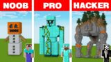 Minecraft NOOB vs PRO vs HACKER: GOLEM STATUE HOUSE BUILD CHALLENGE in Minecraft Animation