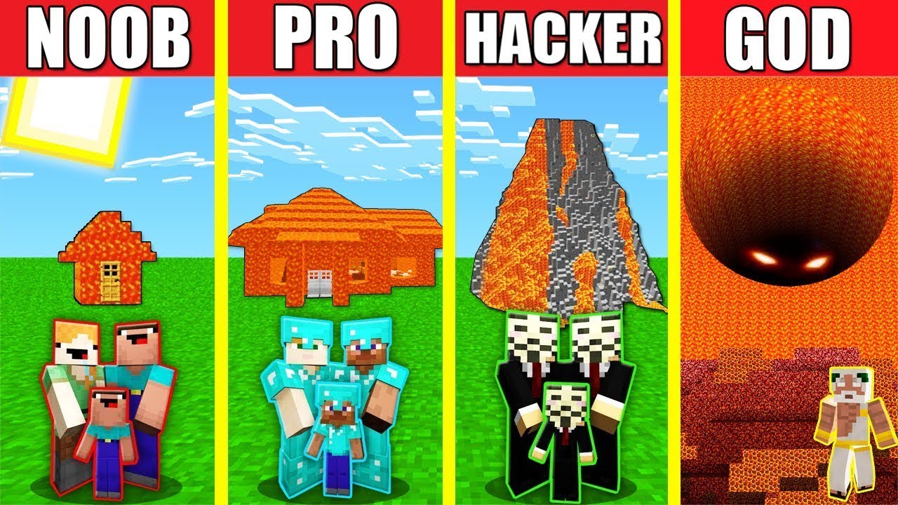 Minecraft Battle Lava House Build Challenge Noob Vs Pro Vs Hacker Vs