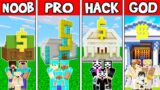 Minecraft FAMILY BANK BUILD CHALLENGE   NOOB vs PRO vs HACKER vs GOD in Minecraft