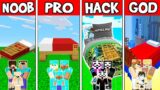 Minecraft: FAMILY BED HOUSE BUILD CHALLENGE – NOOB vs PRO vs HACKER vs GOD in Minecraft