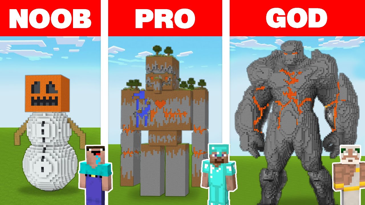 Minecraft Noob Vs Pro Vs God Golem Statue House Build Challenge In