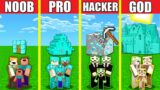 Minecraft Battle: DIAMOND HOUSE BUILD CHALLENGE – NOOB vs PRO vs HACKER vs GOD / Animation TREASURE