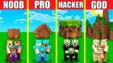Minecraft Battle: DIRT HOUSE BUILD CHALLENGE – NOOB vs PRO vs HACKER vs GOD / Animation DIRTY BLOCK