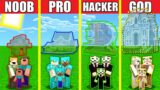 Minecraft Battle: INVISIBLE HOUSE BUILD CHALLENGE – NOOB vs PRO vs HACKER vs GOD / Animation GLASS