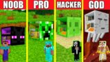Minecraft Battle: MOB HEAD HOUSE BUILD CHALLENGE – NOOB vs PRO vs HACKER vs GOD / Animation 1 BLOCK